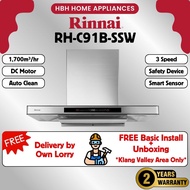 【Delivery Within 5 Days】Rinnai 90cm RH-C91B-SSW 1700m3/hr LED Touch Chimney Cooker Hood Hand Wave Fu