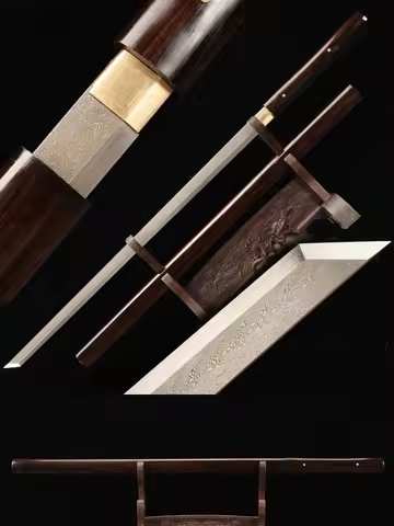 Chinese Battle Dragon Sword Shirasaya Folded Steel Damascus Blade Ready for Training Real Swords-Ebo