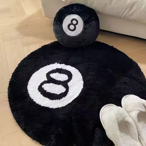 Creative 8 Ball Rug Indoor Home Decoration Spooky Halloween Gifts 8 Ball Accent Round Tufting Soft R
