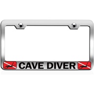 CAVE Diver Scuba Diving Chrome Steel Auto SUV License Plate Frame License Tag Holder, G81