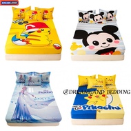 [Reeady Stock]100% cotton mattress cover / cartoon Pikachu sheet Ice queen  Bedsheet Set Queen Fitte