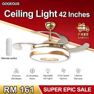GOGEOUS Nordic Ceiling Light With Fan 42 Inch Remote Control Invisible Chandelier Fan With LED Light kipas Siling Lampu
