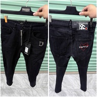 Plain Black Jeans Code D2-3100 Biker Version D2 Logo Buckle Metal Heart Embroidered Pockets Tapered 