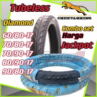 Combo set 2pcs TUBELESS tyre cheetahking 60/80 -17 70/80 -17 70/90 -17 80/90 -17  BUNGA MAXXIS DIAMOND tayar murah