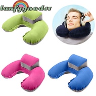 LANFYGOODS Air Inflatable Pillow, Neck Head Rest Flocking U-Shape Pillow, Portable Folding with Stor