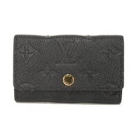 LOUIS VUITTONMulticles 6 目前型號 LV 標誌花朵黑色按扣 6 鑰匙鉤雙折鑰匙包，帶 RFID IC 晶片，全新未使用 Monogram Empreinte Noir 印花鑰匙