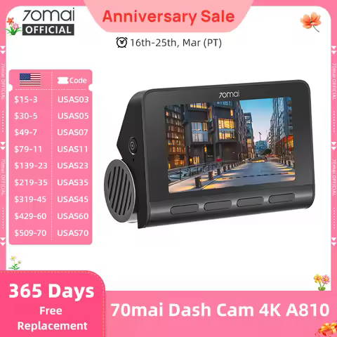 70mai 4K Dash Cam A810 HDR Built-in GPS ADAS 24H Parking 4G Compatible Car DVR 70mai A810
