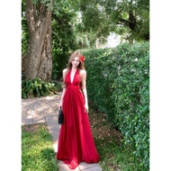 French red maxi dress