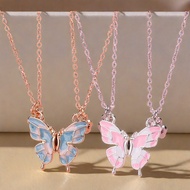 Butterfly Necklace Cartoon Children BFF Good Friend Necklace Set Alloy Oil Drip Magnet Necklace