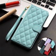 Exquisite Flip Leather Case For Samsung A20E A10E A51 A71 A21S S10 Plus Lattice Soft Shell Lanyard Casing Magnetic Bracket Card Photo Slot Flip Cover Gift