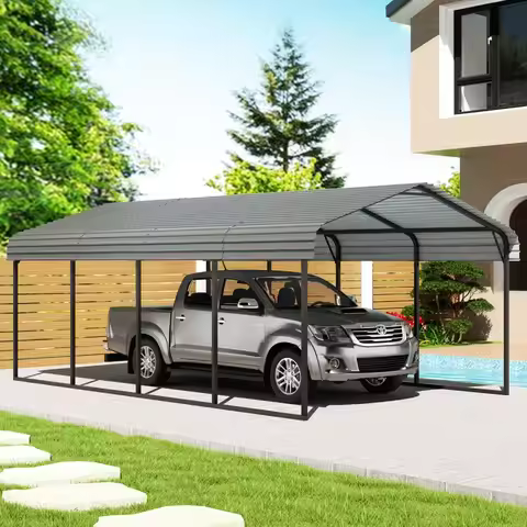 12 X 20 Ft Metal Carport, Heavy-duty Carport, Galvanized Steel Roof, Outdoor Multi-purpose Carport