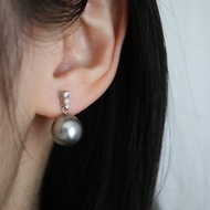 pt900鉑金 大溪地黑珍珠鉑金灰鑲鑽耳飾 貴族氣質耳環