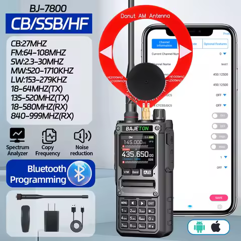 BAJETON BJ-7800 Walkie Talkie 10W Long Range SW MW LW AM SSB CB Receive Bluetooth Phone Programming 