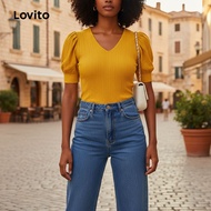 (trendy3)Lovito Casual Blouse Pleated Spring/summer Yellow Blouse for Women L154LD015 Lovito Blus Ka