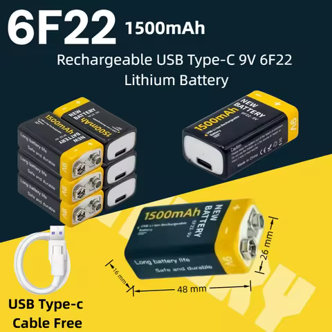 NEW Original USB Battery 9V 6F22 1500mAh Li-ion Battery USB Type-C 9V 6F22 Lithium Battery For Toys 