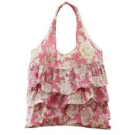 ＊ 阿布捲捲鄉村雜貨 ＊日本空運 浪漫優雅玫瑰花卉蕾絲荷葉邊 環保購物袋 側背袋 手提袋