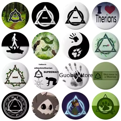 58mm Cartoon Therian Delta Symbol Button Pin Creative Cartoon Rainbow Therian Sign Brooch Badge Bag