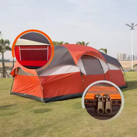 6-8 Person Large Waterproof Winter Outdoor Camping Tent | 3-Room Family Tent (14'X9'X72")
