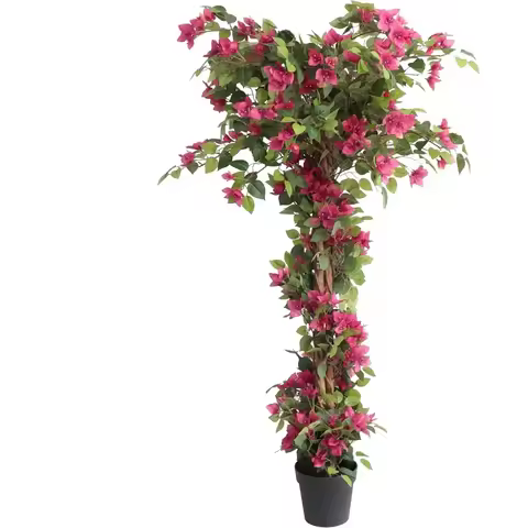 5 Feet Artificial Bougainvillea Tree with Flowers in Plastic Pot Faux Blooming Tree for Decor Indoor