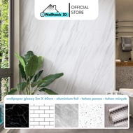 [20 Motifs] Glossy Wallpaper Marble Sticker Aluminum Foil Wall Anti-Hot Oil 3 m x 60 cm Brick Drink 