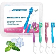 5 in 1 Toothbrush & Floss, Mini Toothbrushes 5 in 1 Tool, 5-in-1 Toothbrush & Floss & Tongue Scraper