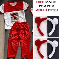 Indonesian Independence Suit for Girls, August 17th Set, Red & White, Ages 2-8, Pom Pom Headband, 20