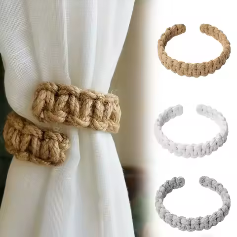Macrame Curtain Tiebacks Thick Jute Cord Window Accents with Tassel Details Natural Fiber Drapery Cl