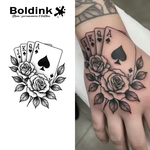 BOLDINK Rose Poker Moisturizing Tattoo Sticker Unisex Fashion Design Colorful Easy Apply Waterproof 