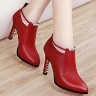 IELGY Red Winter Design Martin Boots Womens Pointy Boots Womens High Heels Leather Boots Couture