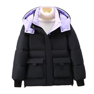 Winter Down Coat Padded Hooded Stand Collar Pockets Zip-up Parka Windproof Heat Retention Daily Cold
