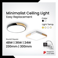 BWL LED Ceiling Lights 230/300MM 24W/36W Tri-tone Wood With Black/White Casing Modern Ceiling Nordic
