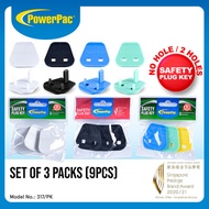 PowerPac 3X Socket Plug Key 2 Pin To 3 Pin UK / Safety SG Sockets Plug Cover Protector (PK/317)