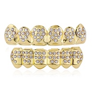 Gold Grill 14K Gold Plated Iced Out Teeth Grillz Top Bottom Tooth Caps Hip Hop Bling Gold shiny Mout