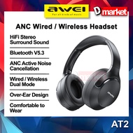 Awei AT2 Wireless Headset ANC Active Noise Cancellation Headphone Wired Headset ANC Earphone Awei Bl