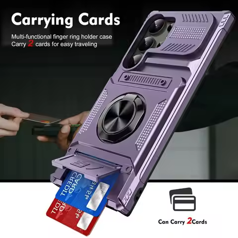 Card slot phone case for Samsung S25 Ultra Edge S23 S24 Plus FE A56 A55,with magnetic rotating ring 