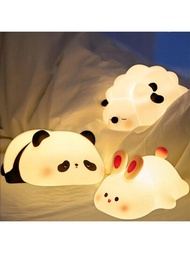 1入矽膠小夜燈可愛的羊貓兔鴨LED燈USB充電定時床頭裝飾夜燈生日禮物