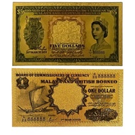 Malaya & British Borneo | Gold Foil Banknotes Set | Fancy Serial 888888