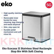 Eko Ecocasa II Stainless Steel Rectangle Step Bin With Soft Closing 10L/12L/20L, 10-15L / 18-21L Dra