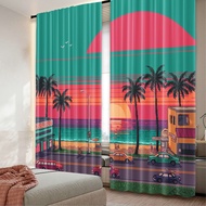 2pcs, 2D flat printing Curtains city Light Filter Versatile for Room_bedroom_Window Decor