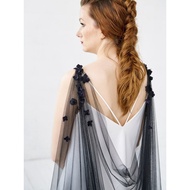 Custom color wedding cape, bridal cape veil with flowers