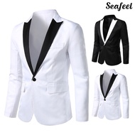 [SEA] Spring Autumn Men Blazer Color Block Long Sleeve Turndown Collar One Button Slim Suit Jacket for Office