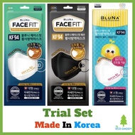 BLUNA KF94 3D Mask, Trial Set (Total 12pcs/18pcs), Black/White (Korea)