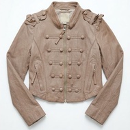 O'2ND Aesthetic Military Cropped Leather Jacket Tan - Y2K Napoleon Jacket Women's Streetwear Prelove