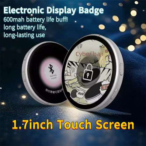 Anime E-Badge Display Pin 1.7 Inch Touch Screen LED Button Collectible Cyber Dynamic Gift for Otaku 