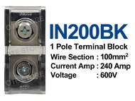IN200BK + IN200C 240A 100mm 1 Pole Din Rail Terminal Block with Cover