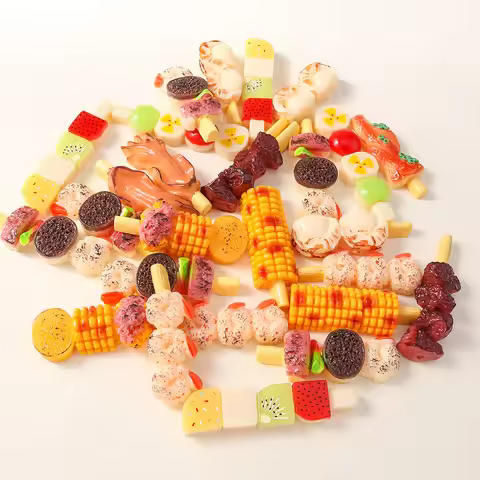 4Pcs Cute Simulation Food Barbecue Charms Roasted Corn Beef Squid Pendant For Handmade Hairpin DIY K