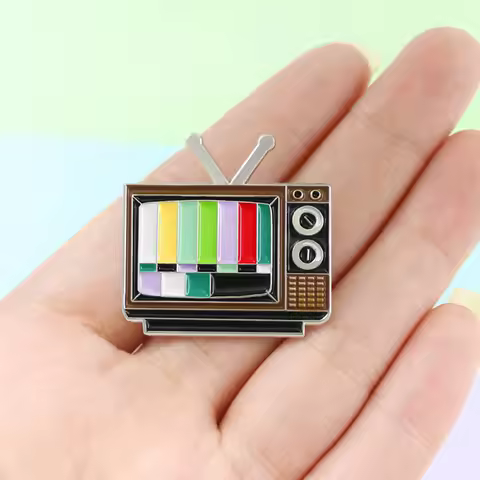 Vintage TV Pin No Signal In 80s Lapel Pin Be riotous with colour Rainbow Brooch Custom Fashion Jewel