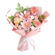 Artificial Flowers Handmade Crochet Flower Bouquet Soft Cotton Yarn No Maintenance Flexible Stems Fa