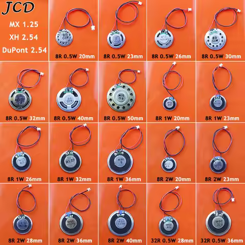 JCD 1Piece 8R 32R 0.5W 1W 2W Ultra-thin Speaker Diameter 20 23 26 28 30 32 36 40 50MM W/ MX XH DuPon