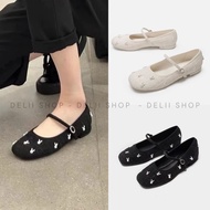 Women's CnK flat shoes with cross straps woven with cute white rabbits, flattering figure, full box 
